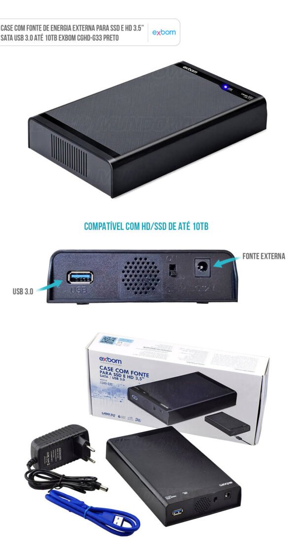 Case Para HD Sata 3.5 Externo Usb 3.0 6Gbps - Exbom CGHD-G33 - Imagem 2