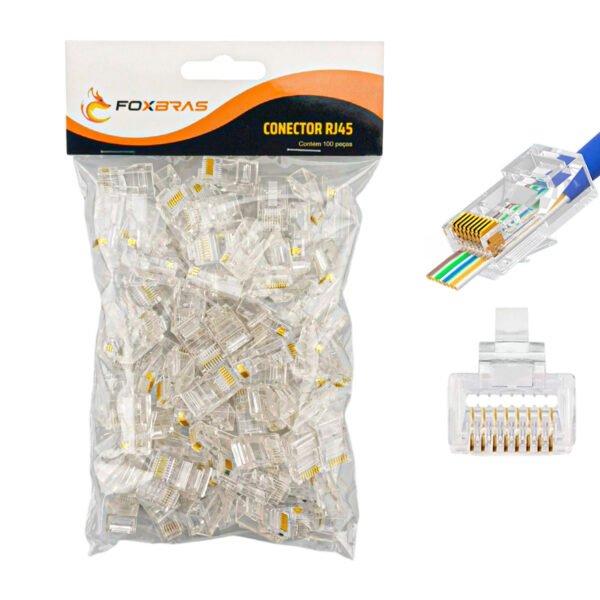 Conector Rj45 Vazado Ez Crimp Cat6 / Cat5e, Foxbras - 100 Unidades