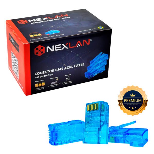 Conector RJ45 Azul Cat5e Premium, Nexlan - 100 Unidades